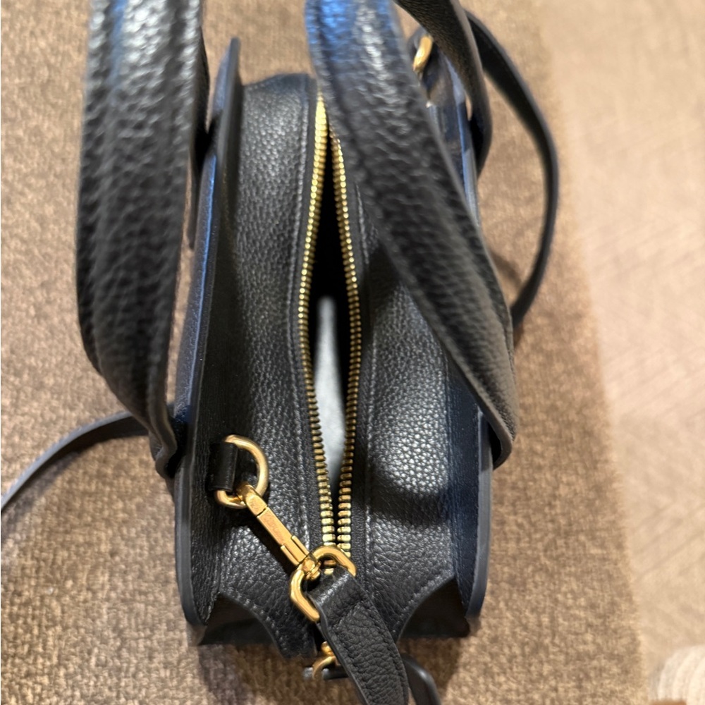 Classic Black Leather Satchel Handbag with Gold Hardware - Picture 3 of 4